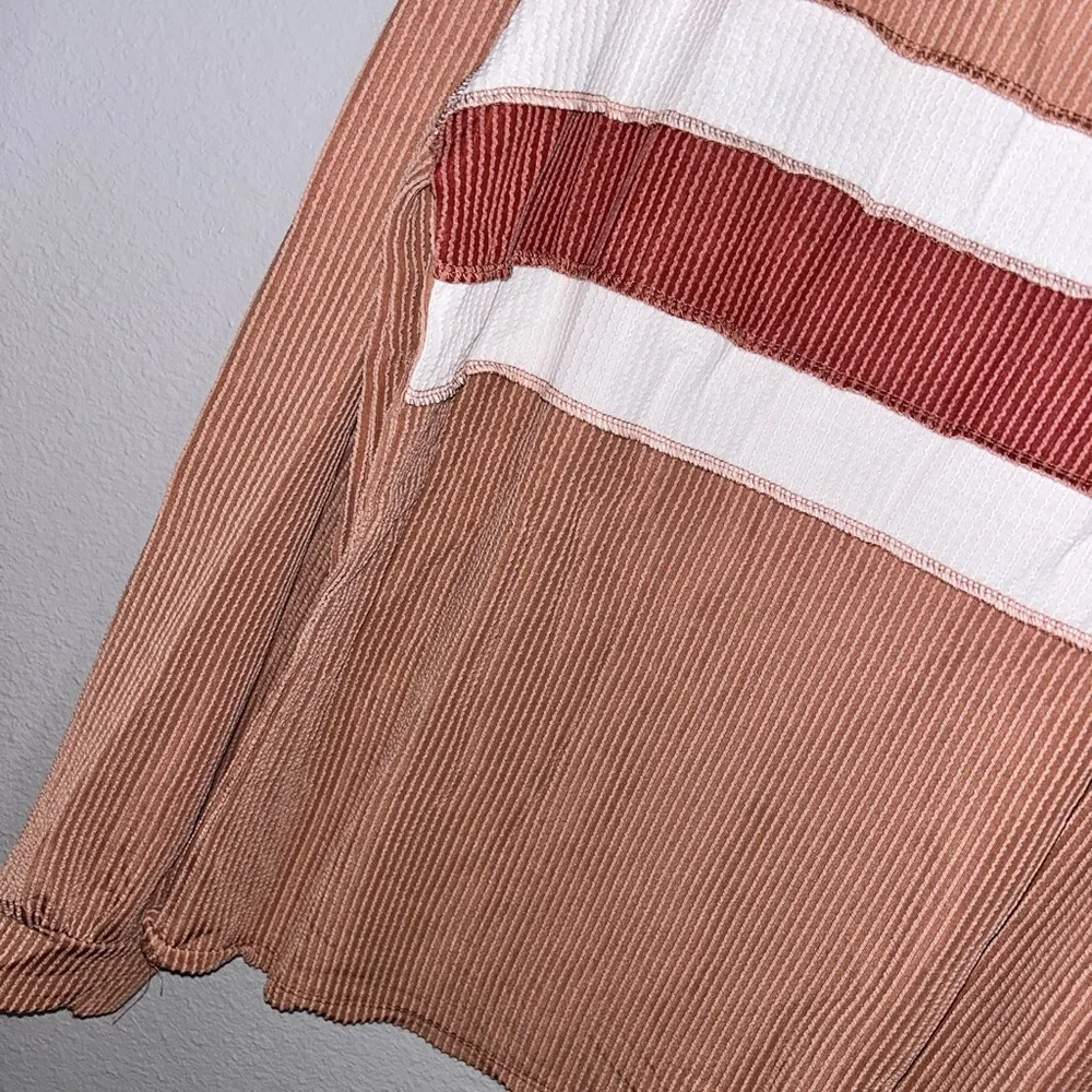 Brown/Red/White Ribbed Long-Sleeve Boutique Blouse - Picture 4 of 7